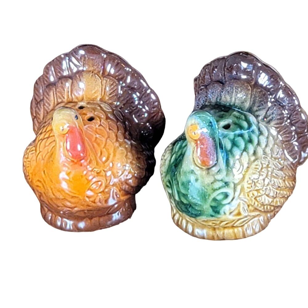 Salt Pepper Shakers Turkey Ceramic Thanksgiving Christmas Vintage Tableware